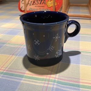 Fiestaware cobalt blue mug. Snowflake design. Made for Betty Crocker.